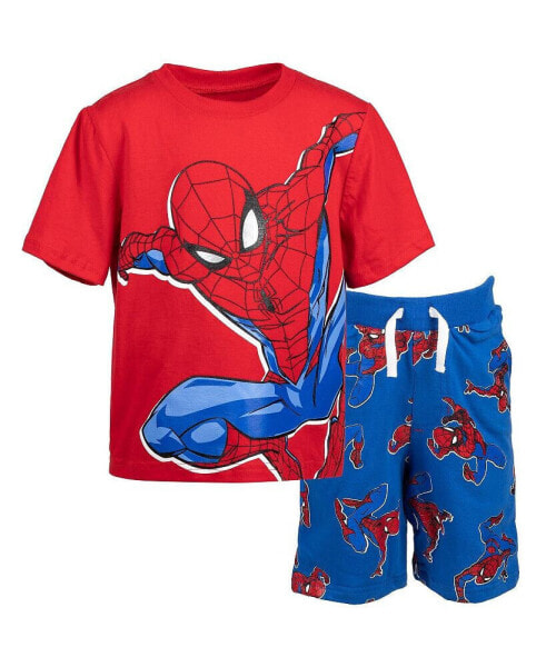 Toddler Boys Spider-Man T-Shirt and French Terry Shorts Outfit Set to (2T - 10-12)