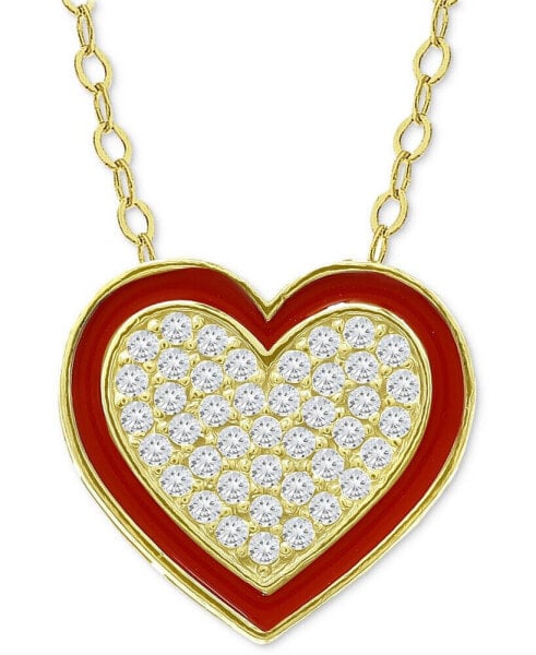 Cubic Zirconia & Red Enamel Heart Pendant Necklace, 16" + 2" extender, Created for Macy's