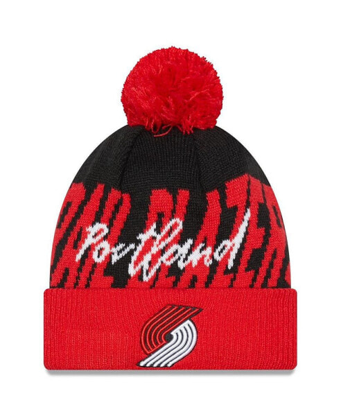 Men's Black, Red Portland Trail Blazers Confident Cuffed Knit Hat with Pom
