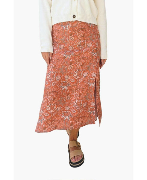 Women's Paisley Printed Avery Midi Skirt in Rust