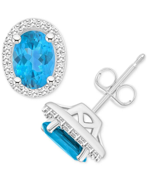 Amethyst (1-5/8 ct. t.w.) & Diamond (1/5 ct. t.w.) Halo Stud Earrings in Sterling Silver (Also in Citrine, Garnet, Peridot, & Blue Topaz)
