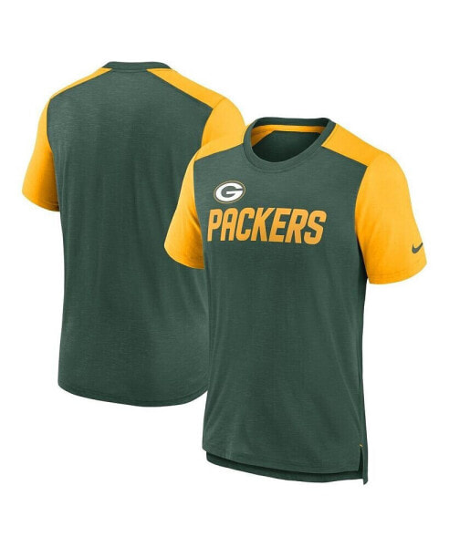 Men's Heathered Green, Heathered Gold Green Bay Packers Color Block Team Name T-shirt