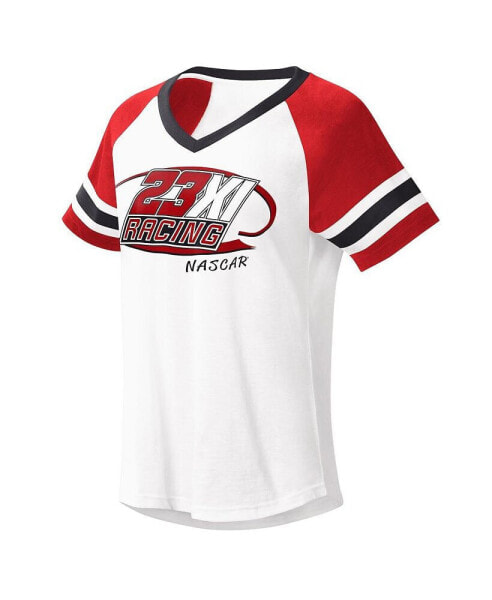 Women's White, Red 23XI Racing Circus Catch V-Neck T-shirt