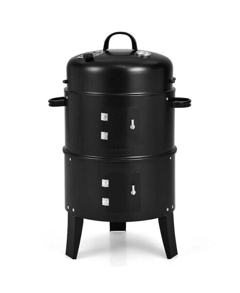 3-in-1 Charcoal BBQ Grill Cambo with Built-in Thermometer