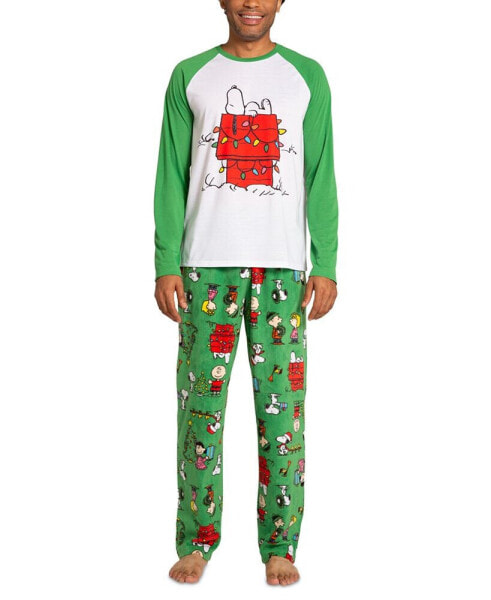 Matching Men's Peanuts Raglan-Sleeve Top and Pajama Pants Set