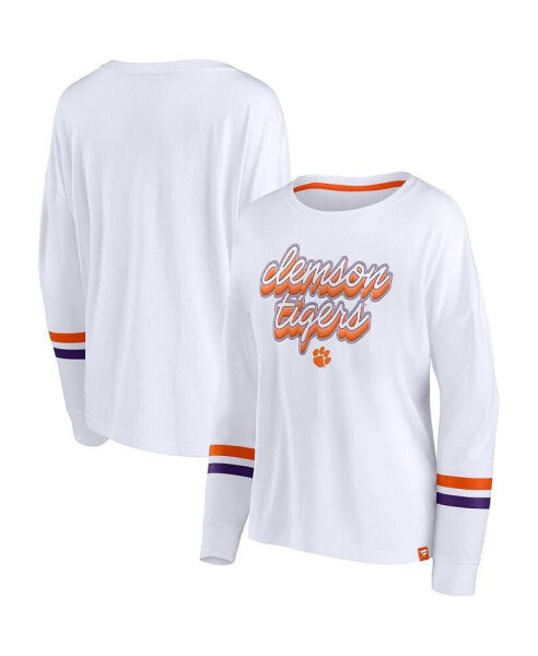 Women's White Clemson Tigers Retro Power Striped Long Sleeve T-shirt