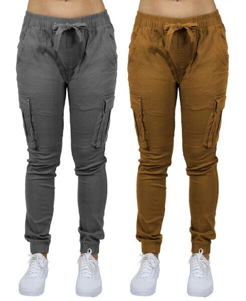 Women's Loose Fit Cotton Stretch Twill Cargo Joggers Set, 2 Pack