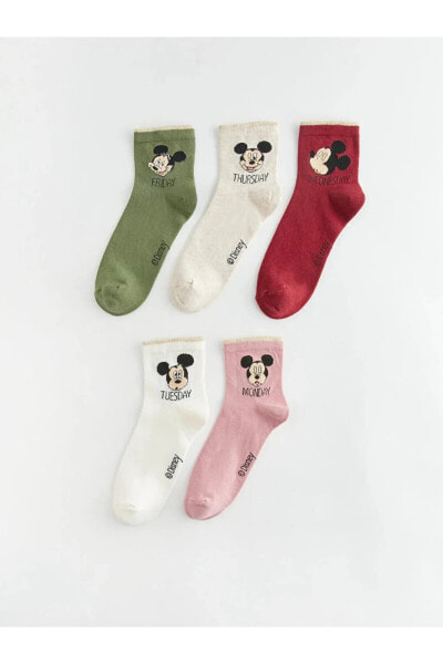 Mickey Mouse Baskılı Kadın Soket Çorap 5'li Paket