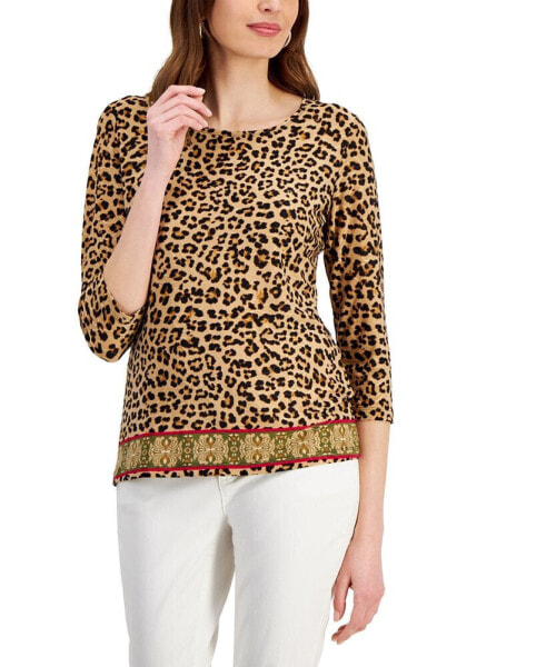 Petite Chelsea Cheetah Jacquard Top, Created for Macy's