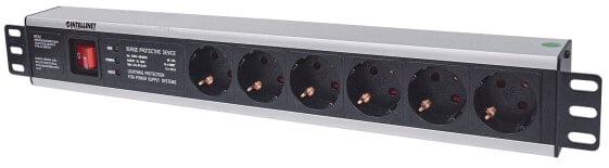 Intellinet 19" 1.5U Rackmount 6-Way Power Strip - German Type" - With On/Off Switch and Surge Protection - 3m Power Cord (Euro 2-pin plug) - 1.5U - Power bar - Aluminium - Black - 6 AC outlet(s) - 3 m