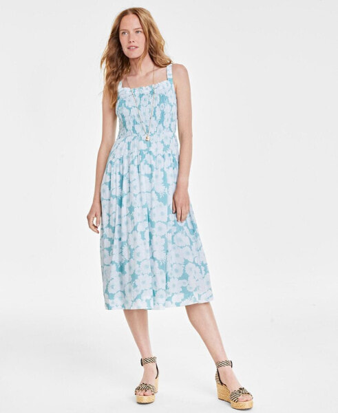 Women's Printed Smocked-Bodice Midi Dress, Created for Macy's