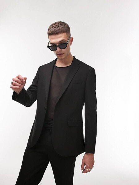 Костюм Topman – Черный пиджак с узким кроем, с эластичным волокном и текстурой