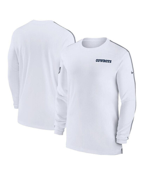 Men's White Dallas Cowboys Sideline Coach UV Performance Long Sleeve T-Shirt