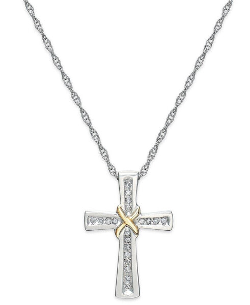 Diamond Cross X Pendant Necklace in Sterling Silver and 14k Gold (1/10 ct. t.w.)