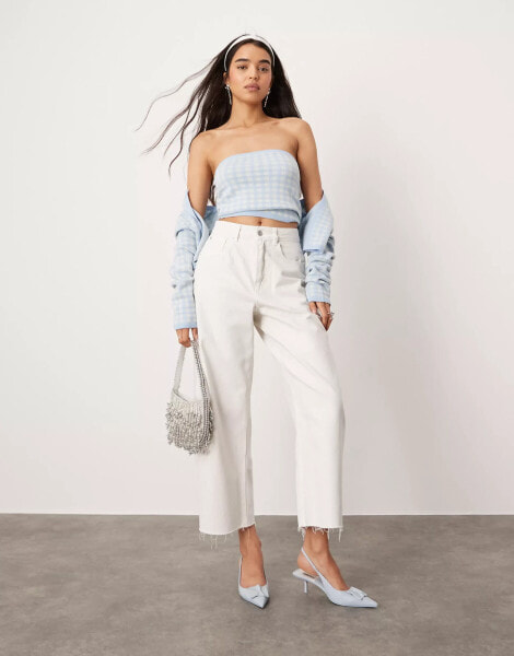 ASOS DESIGN barrel leg jeans with cinch waist in ecru