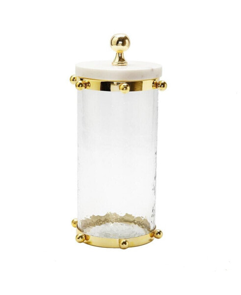 Hammered Glass Canister with Ball Design and Marble Cover Set, 2 Piece