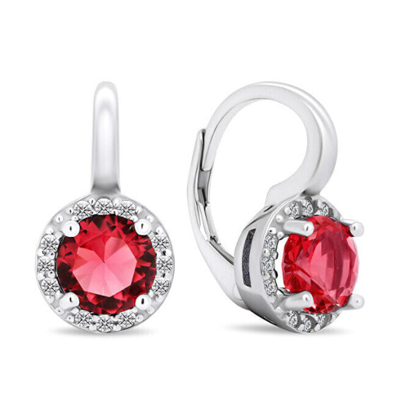 Unique silver earrings with red zircons EA431WR