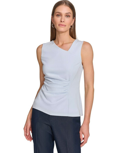 Women's Asymmetrical-Neck Ruched Sleeveless Top