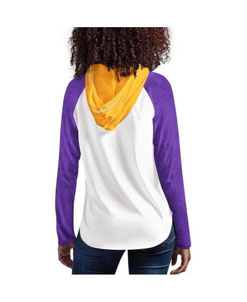 Women's White, Purple LSU Tigers From the Sideline Raglan Long Sleeve Hoodie T-shirt