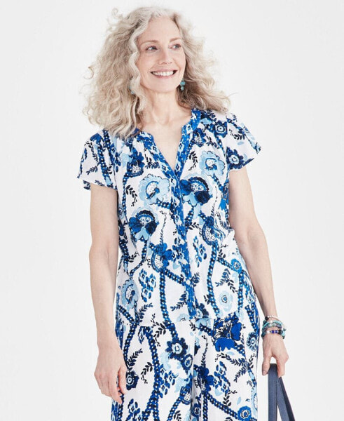 Women's Printed Flutter-Sleeve Top, Created for Macy's