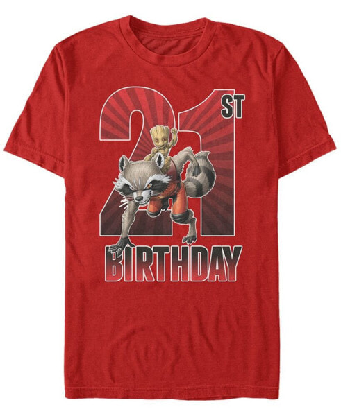 Men's Marvel Guardians of The Galaxy Rocket and Baby Groot 21st Birthday Short Sleeve T-Shirt