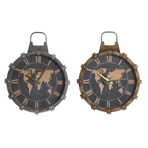 Настенное часы DKD Home Decor 42 x 8,5 x 54 cm Стеклянный Серебристый Позолоченный Железо Карта Мира (2 штук)