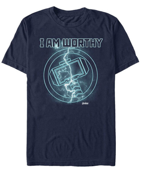 Marvel Men's Avengers Endgame I Am Worthy Thor Lightning Logo, Short Sleeve T-shirt