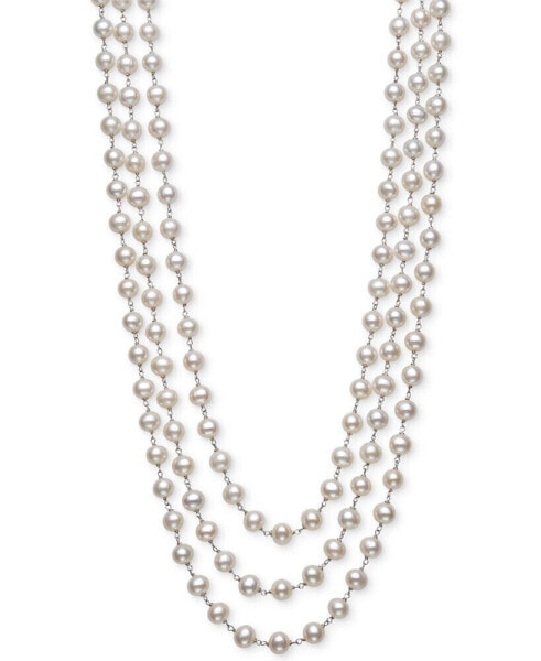 Cultured Freshwater Pearl (7mm) Triple Strand 18" Statement Necklace in Sterling Silver