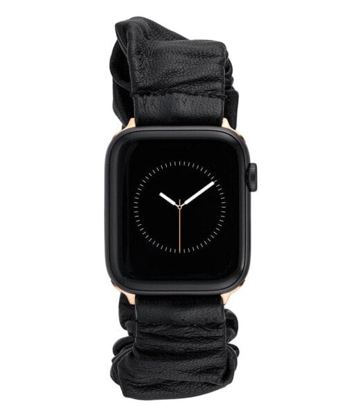 Women's Black Genuine Leather Scrunchie Band Compatible with 38/40/41mm Apple Watch