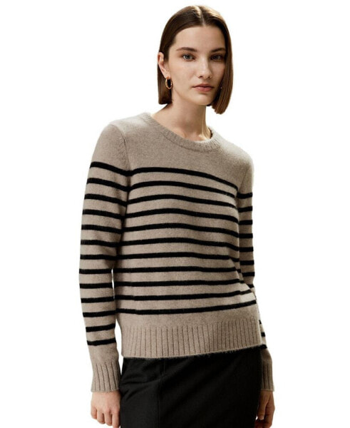 Women's Striped Round Collar Cashmere Sweater for Women