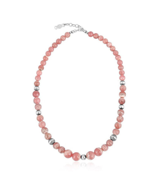 Sterling Silver and Graduated Rhodochrosite Gemstone Bead Necklace, 20 Inches