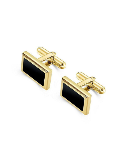 Stainless Steel Rectangle Gold & Black Pleated Cuff Links