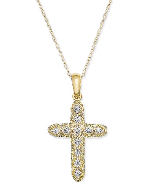 Macy's diamond Cross Pendant Necklace (1/7 ct. t.w.) in 14k Gold