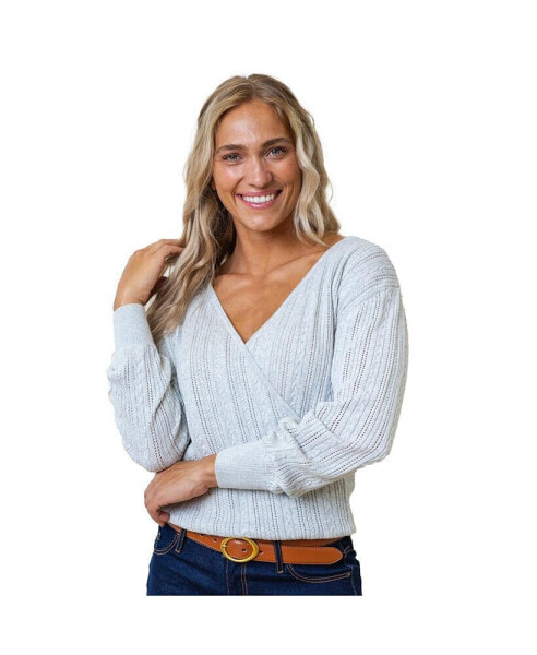Women's Long Sleeve Reversible Cable Wrap Sweater