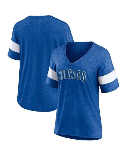 Women's Heathered Royal Chicago Cubs Wordmark V-Neck Tri-Blend T-shirt