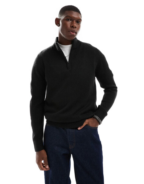 Brave Soul half zip jumper in black