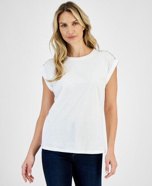 Women's Embellished Cotton T-Shirt, Created for Macy's