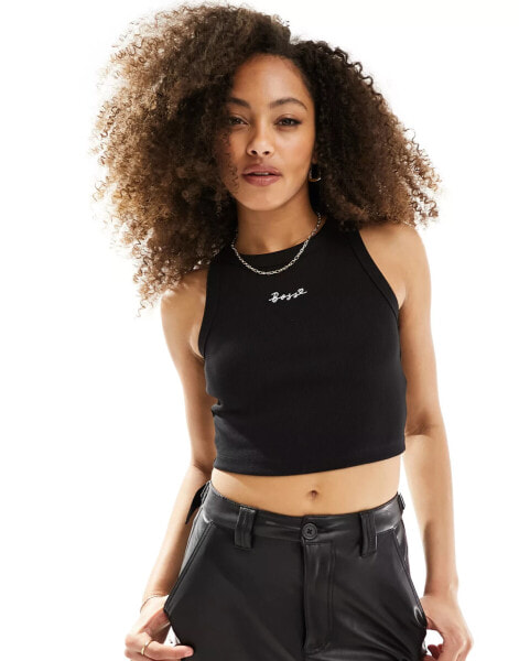 BOSS ribbed cropped vest in black