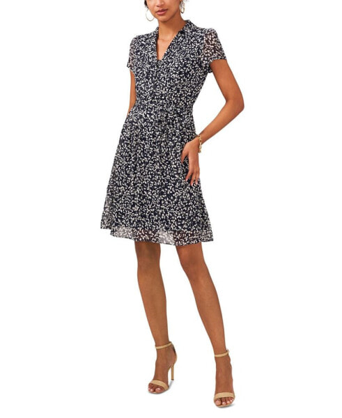 Petite Printed Short-Sleeve Tie-Waist Shirtdress