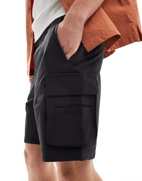 Bershka nylon cargo pocket short in black