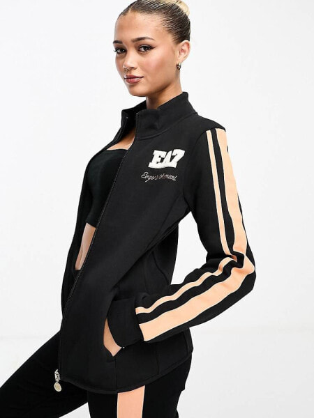 EA7 zip thru fitted sweatshirt in black