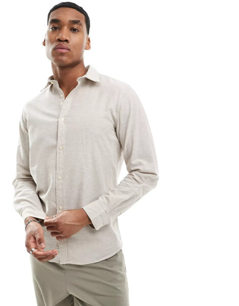 Jack & Jones linen shirt with long sleeves in beige