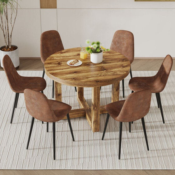 Modern Circular Dining Table Set with 6 Chairs