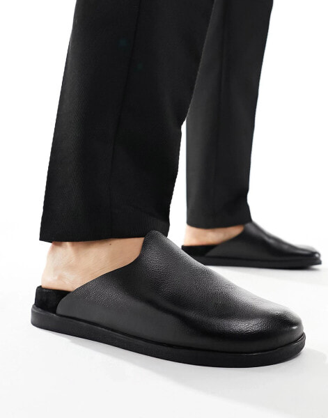 Walk London Breeze Slip On Mules In Black Grain Leather