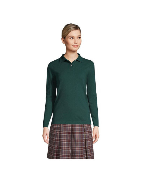 Women's School Uniform Long Sleeve Feminine Fit Mesh Polo Shirt