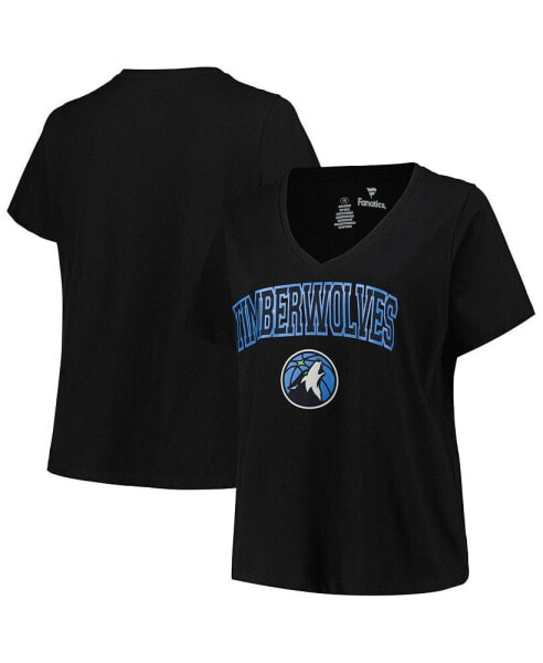 Women's Black Minnesota Timberwolves Plus Size Arch Over Logo V-Neck T-shirt