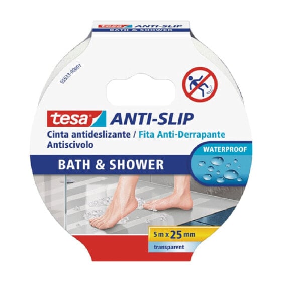 Клейкая лента противоскользящая TESA Anti slip для ванны и душа 5м х 25мм Нескользящая Прозрачная ПВХ (1 штука)