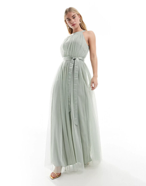 Anaya Bridesmaids halter neck maxi dress in sage