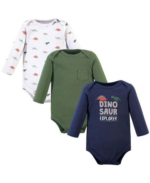 Baby Boys Cotton Long-Sleeve Bodysuits 3pk, Dinosaur Explorer