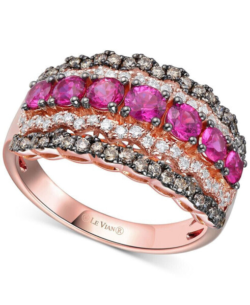 Chocolatier® Passion Ruby (1 ct. t.w.) & Diamond (5/8 ct. t.w.) Multirow Ring in 14k Rose Gold